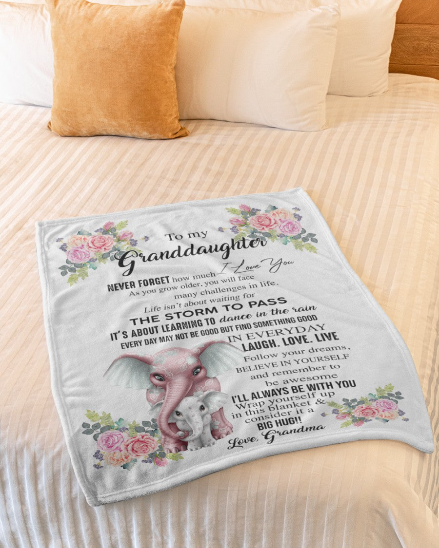 To My Granddaughter Never Forget That I Love You Elephant Rose Blanket Gift For Granddaughter From Grandma Birthday Gift Home Decor Bedding Couch Sofa Soft And Comfy Cozy