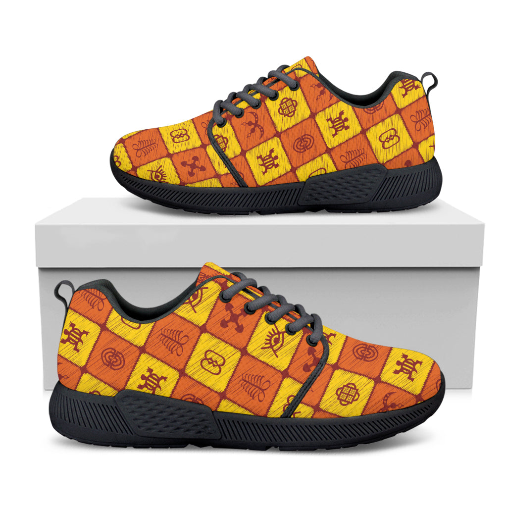 West Adinkra Symbols Pattern Print Black Athletic Shoes