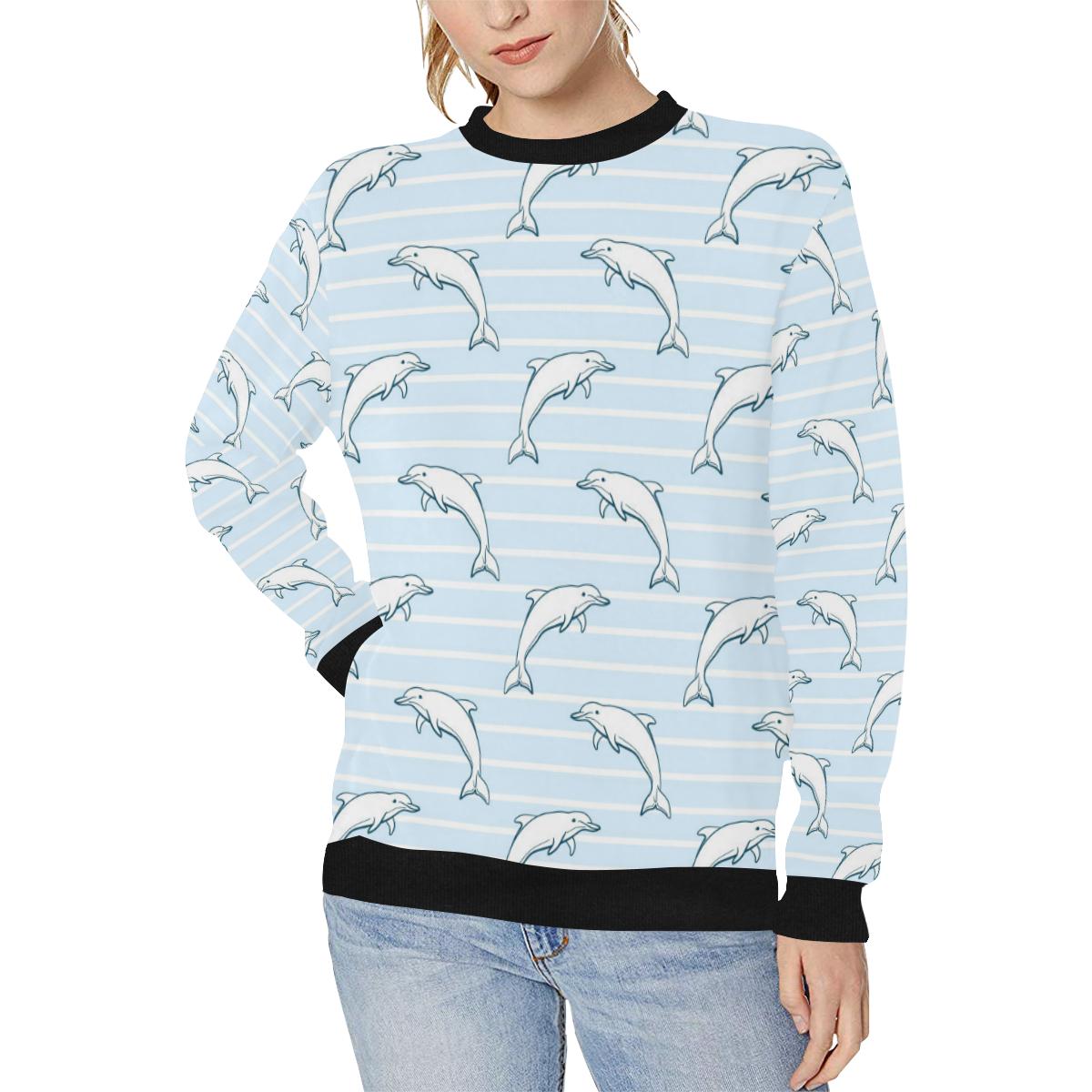 Dolphin blue striped background Women’s Crew Neck Sweatshirt