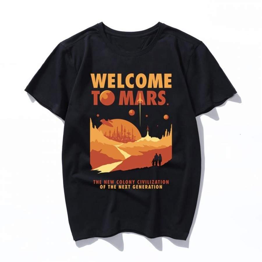 welcom to mars Womens T-shirts artistic oil painting Harajuku aesthetic ulzzang oversized mens t shirt korean clothes