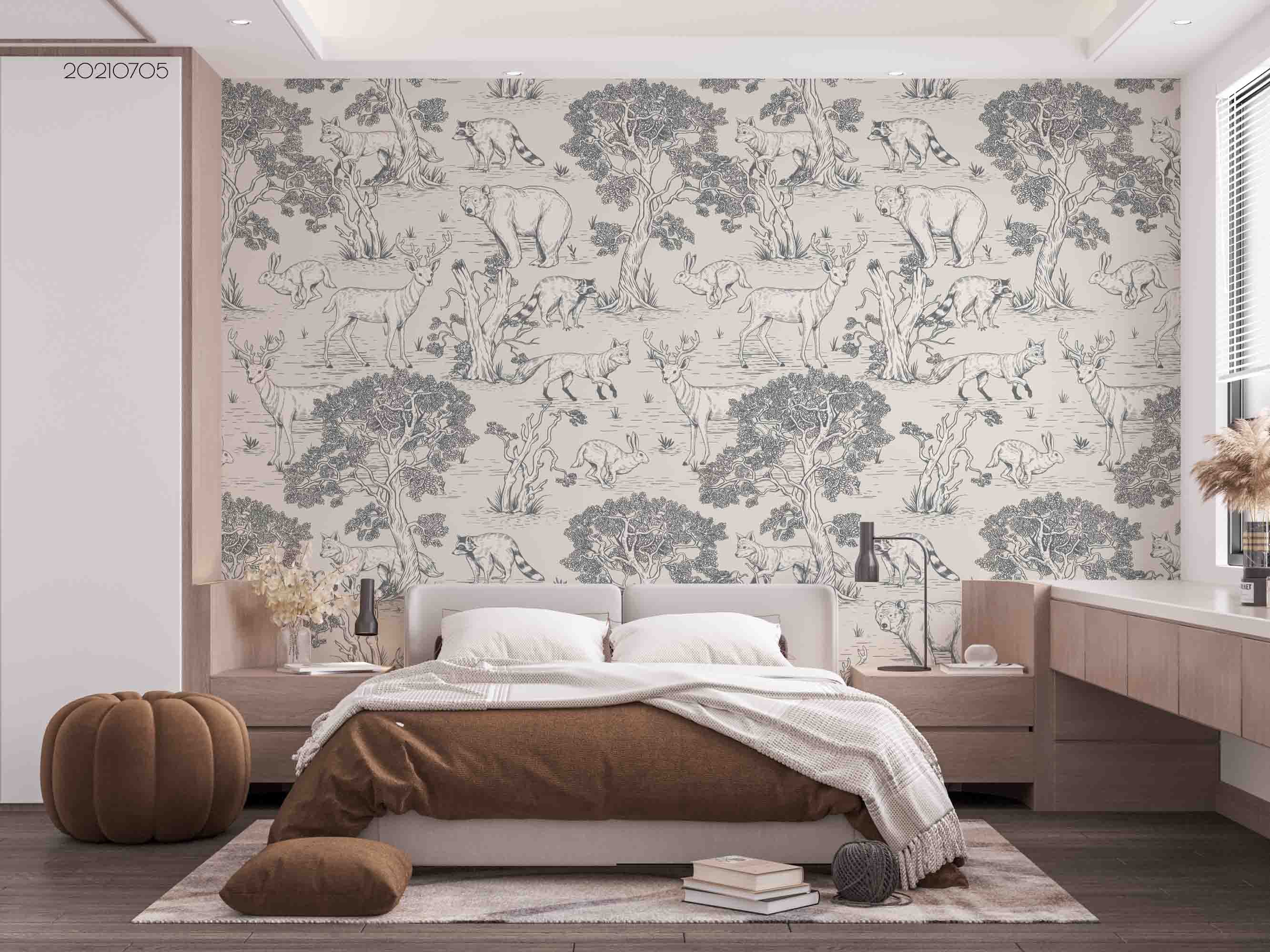 3D Hand Drawn Forest Animals Wall Mural Wallpaper Lqh 79