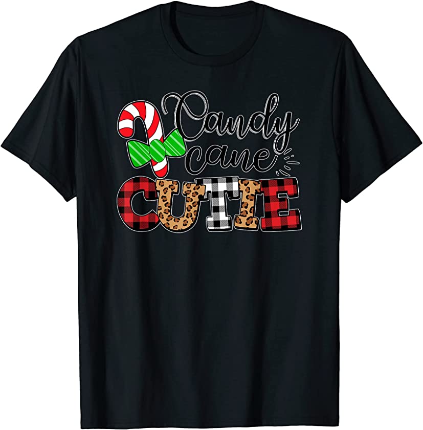 Candy Cane Cutie Buffalo Plaid Kids Boys Girls Christmas PJs T-Shirt