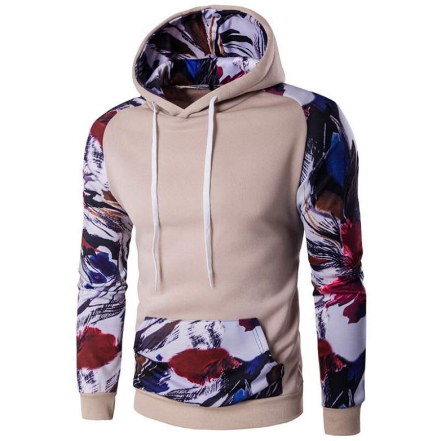 Slim Hoodies Men Sweatshirt Long Sleeve Pullover Hooded Sportswear Male Patchwork Fleece Tracksuit
