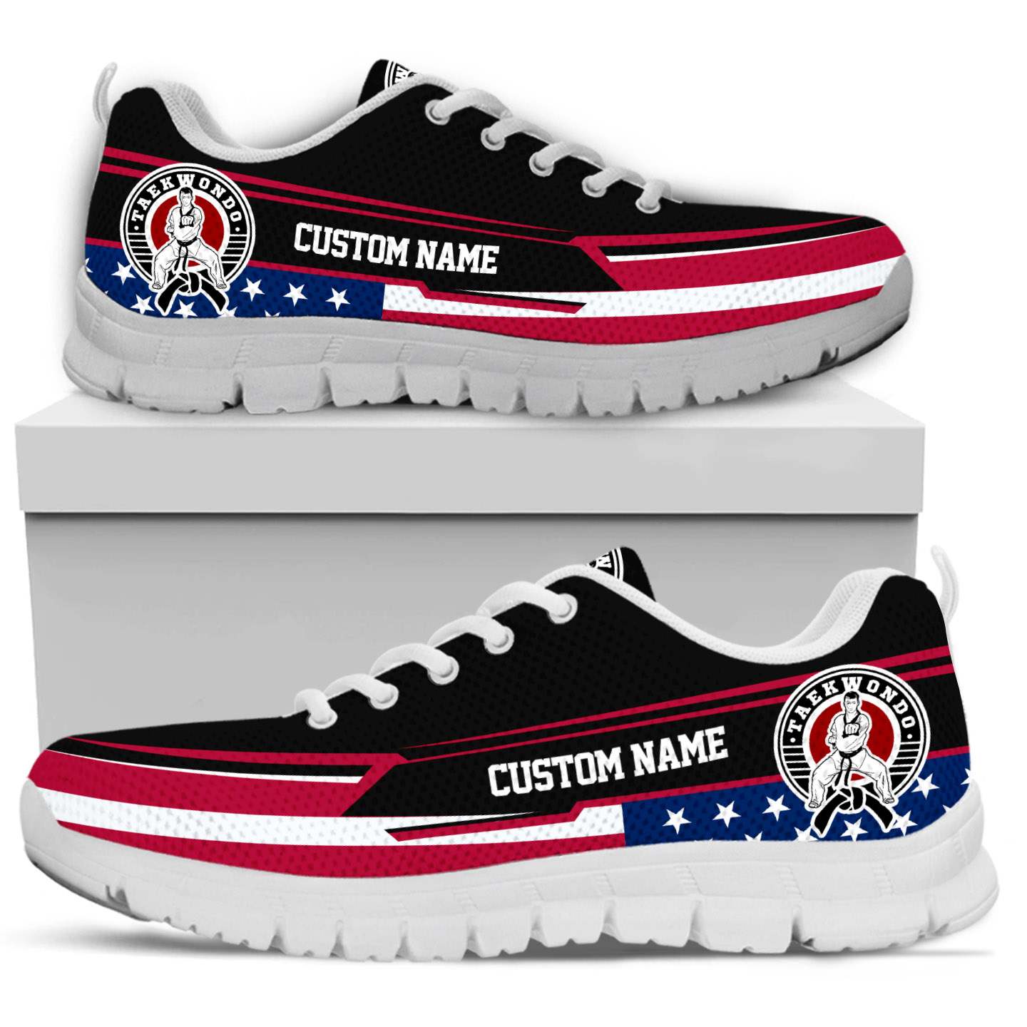 Taekwondo American Flag Women Sneakers Custom Name Shoes