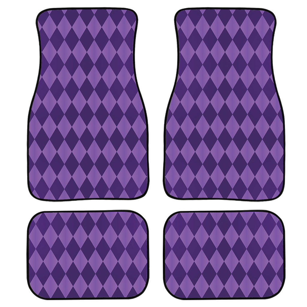 Purple Harlequin Pattern Print Front And Back Car Floor Mats, Front Car Mat