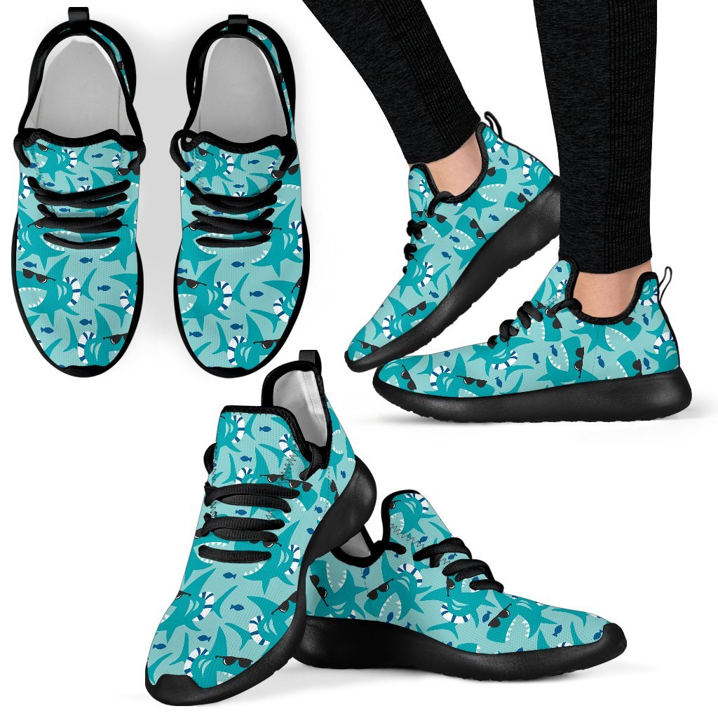 Shark Pattern Print Black Men Women Knit Sneaker