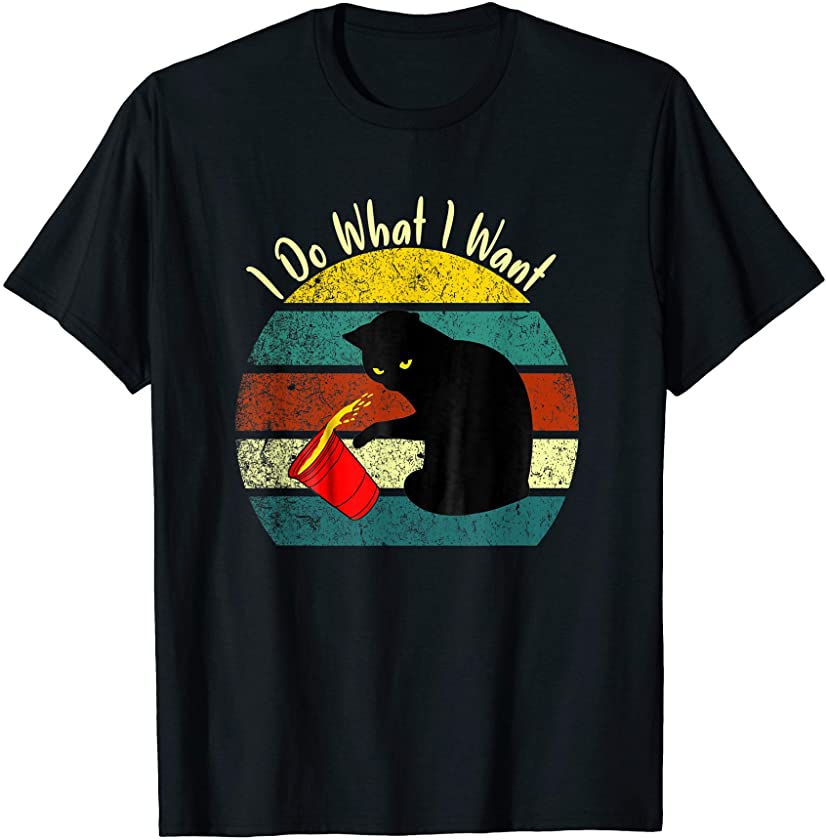 Cat I Do What I Want Retro Vintage Sunset TShirt Cats Sunset