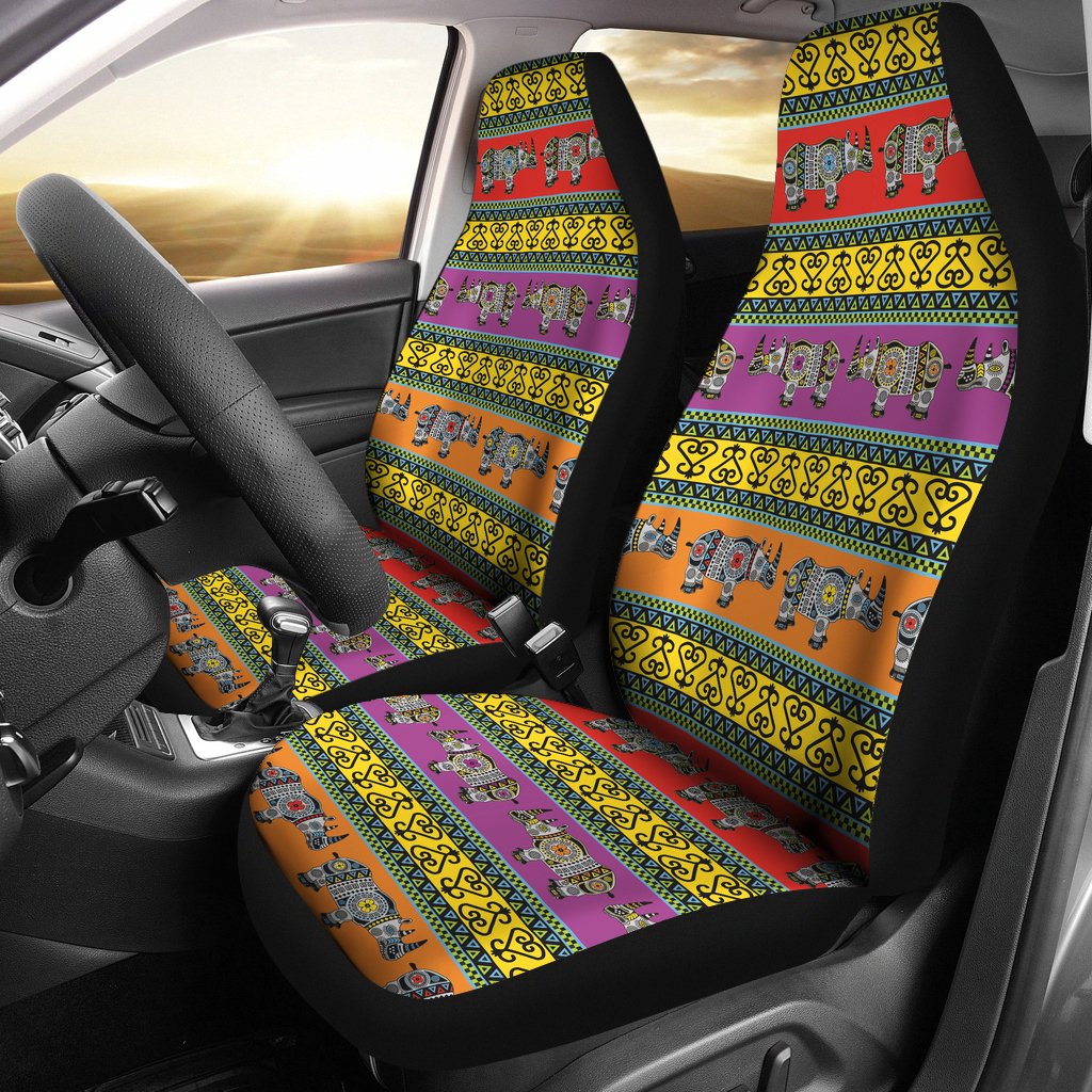 Rhino African Afro Dashiki Adinkra Kente Pattern Ethnic Motifs Universal Fit Car Seat Covers