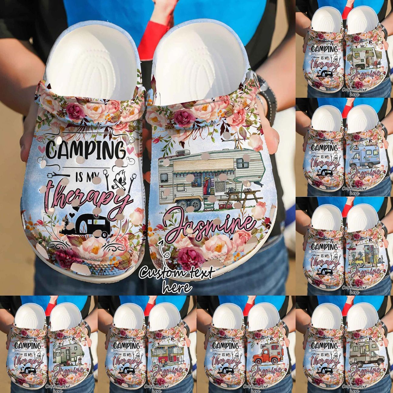 Camping Personalized Clog, Custom Name, Text Camping Therapy Flower, Fashion Style For Women, Men, Kid, Print 3D