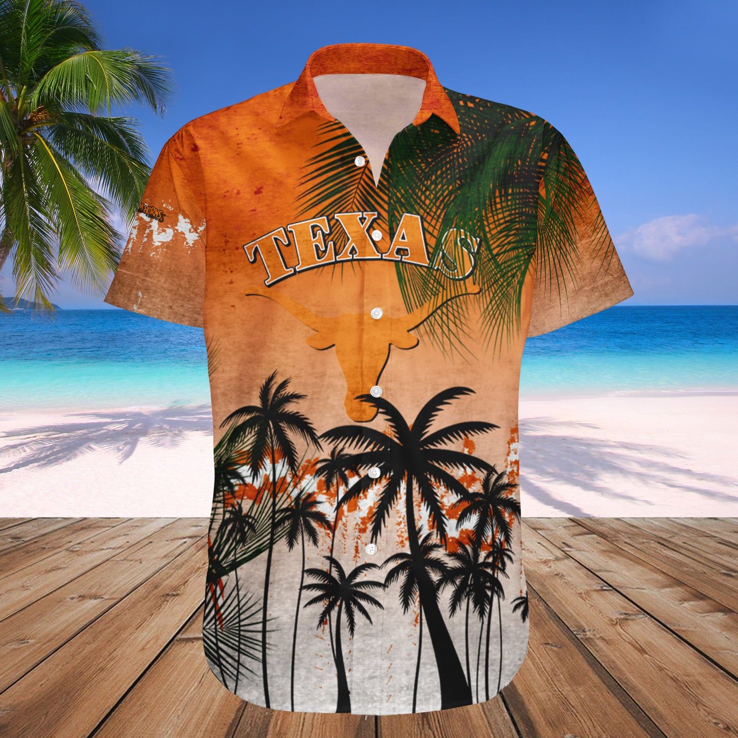 Texas Longhorns Hawaii Shirt Coconut Tree Tropical Grunge – NCCA