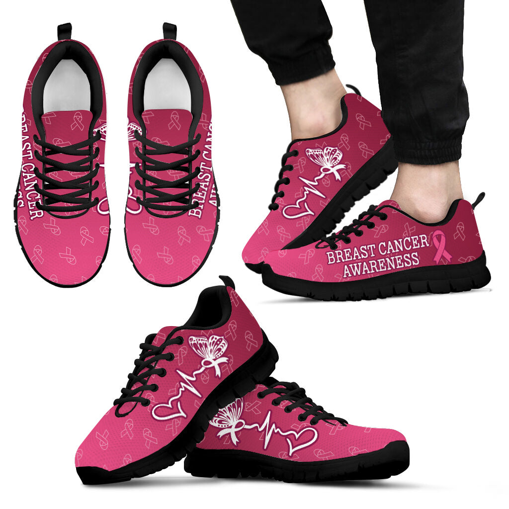 Breast Cancer Awareness Shoes Heartbeat Ribbon Pattern Sneaker Walking Shoes – Best Shoes For Men And Women