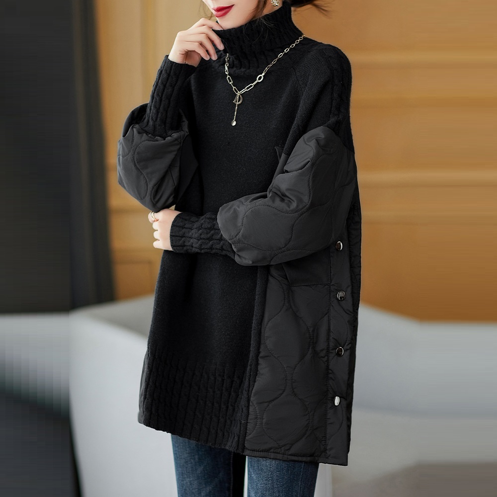 Turtleneck Sweater Women’s Winter Thickened Loose Outer Wear Stitching Top alx