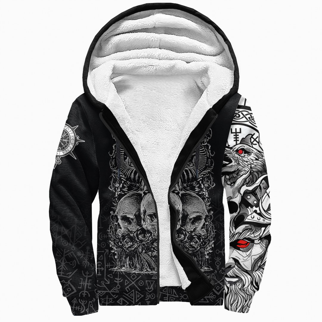 (Custom) Viking Skull Hornor Sherpa Hoodie A27