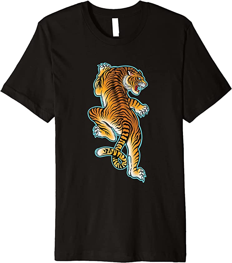 Tiger, Traditional Tattoo Graphic Premium T-Shirt