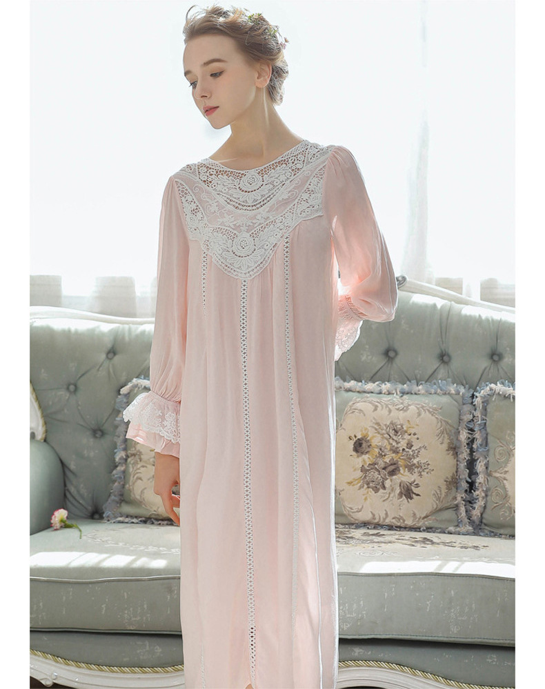 Vintage Women’s Sleepwear The Royal Style Romantic Hollow out Embroidered Lace Pajamas Sleepshirts Ladies Nightgown Nightwear alx