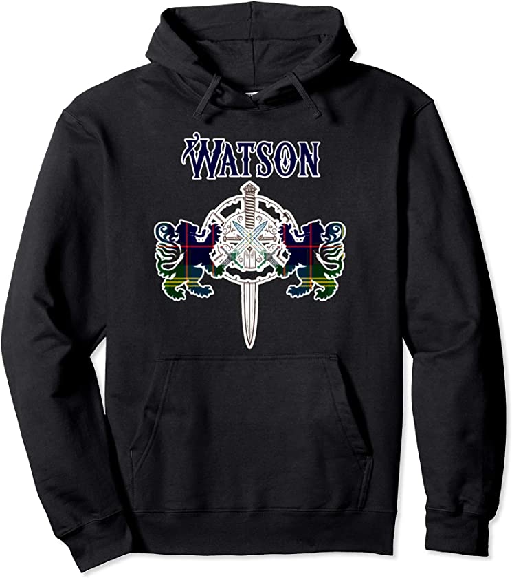 Watson Scottish Clan Family Name Tartan Lion Sword Pullover Hoodie