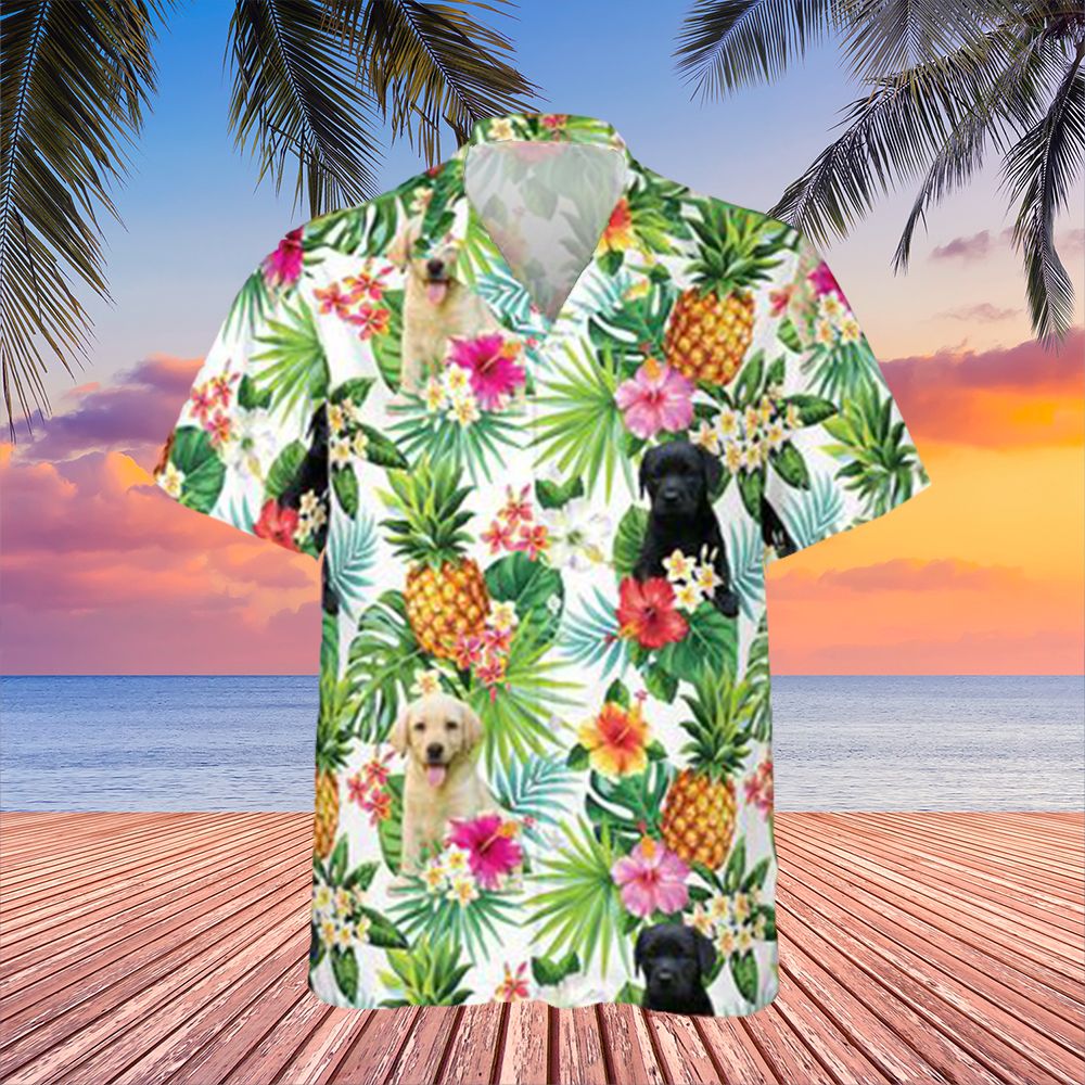 Labrador Retriever Hawaii Shirt Tropical Pineapple Hibiscus Floral Summer Button Up Ha43356