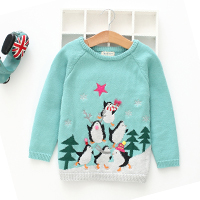 Christmas Baby boy sweater winter cotton soft kids sweater penguin cyan warm modish children winter clothes 2-6years alx