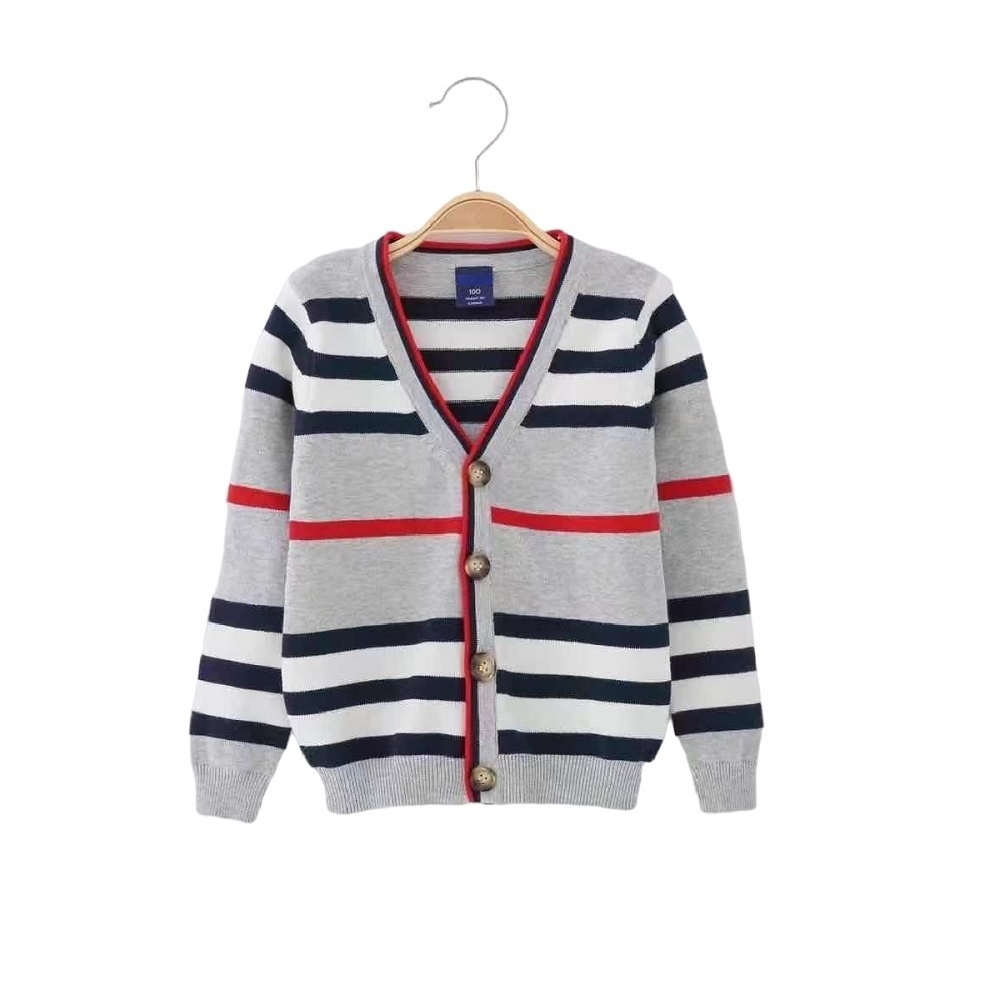 Spring and Autumn Baby Cardigan Striped V-neck Sweater For Boys Pure Cotton Korean Style From 2 to 7 Years Children’s Clothing alx