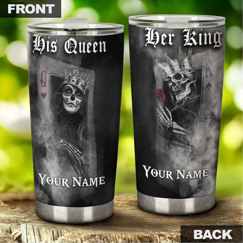 Skull Couple King Queen Personalized Tumbler-Skull Tumbler-Skull Birthday Gift Christmas Gift Mother’S Day Gift