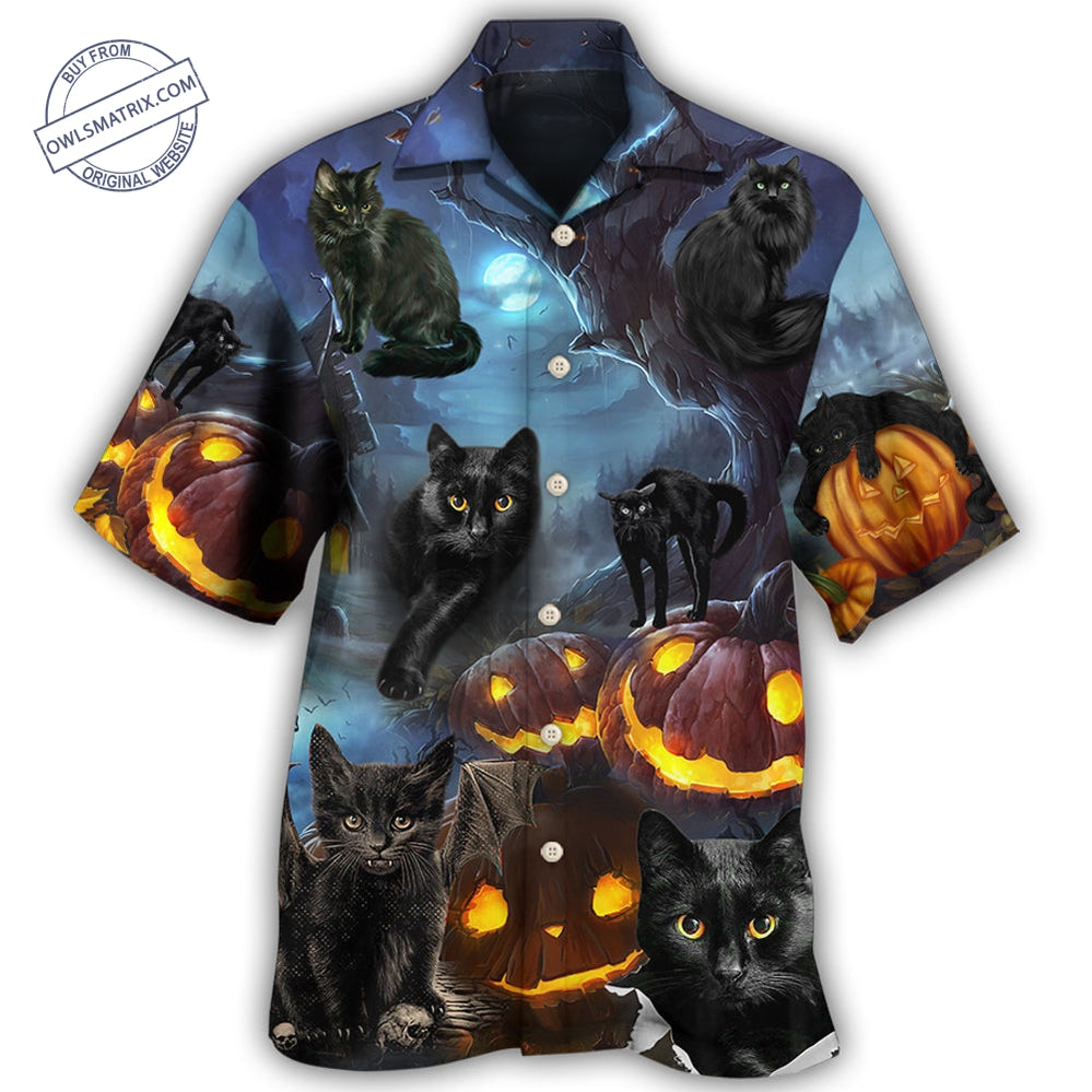 Halloween Black Cat Dark Night Style Hawaii Shirt Ha30052