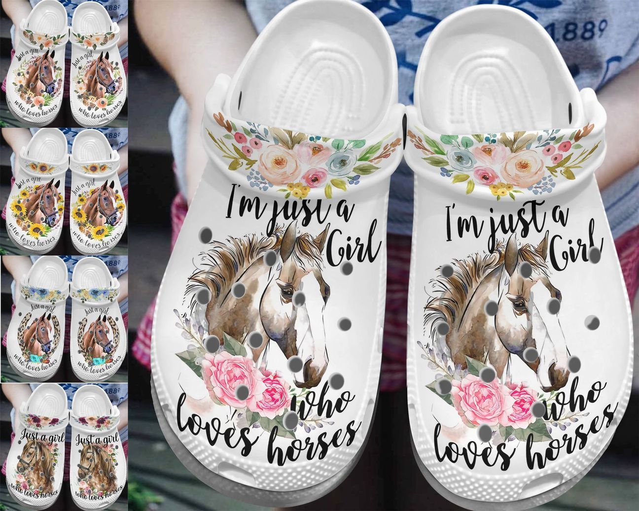 Horse Personalize Clog, Custom Name, Text, Fashion Style For Women, Men, Kid, Print 3D Whitesole Horse Girl