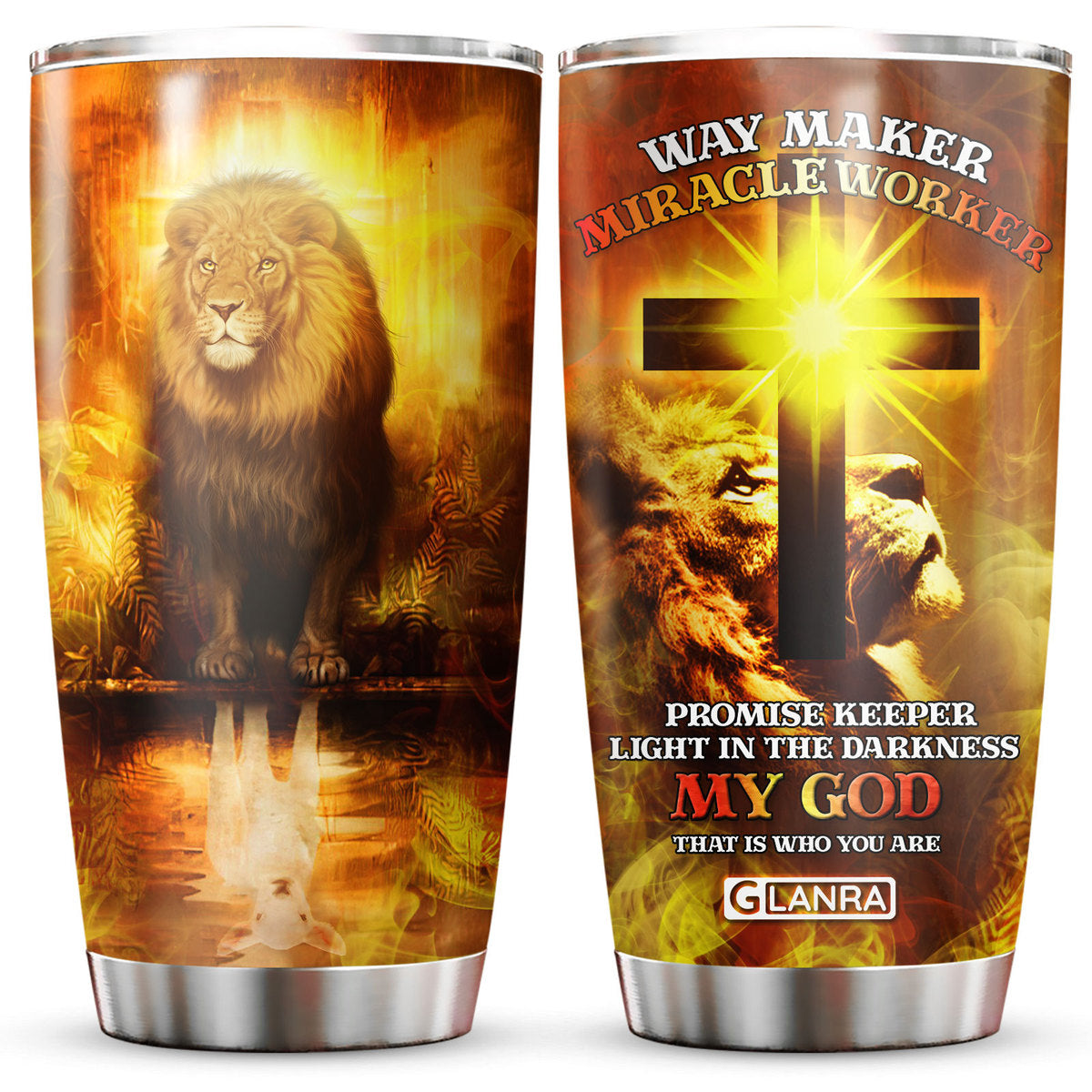 Way Maker Miracle Worker Promise Keeper Tumbler, Lion And Lamb Art Stainless Steel Tumbler With Lid, My God Double Wall Vacuum Travel Coffee Mug