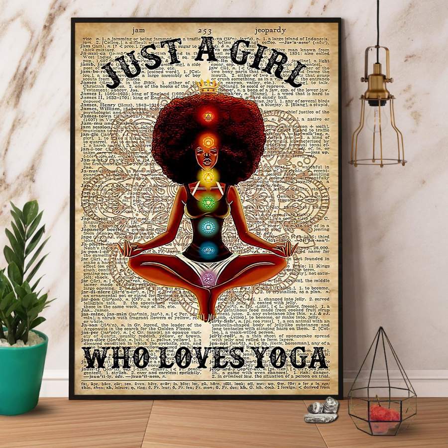 Black queen just a girl who loves yoga dictionary paper poster no frame/ wrapped canvas wall decor full size