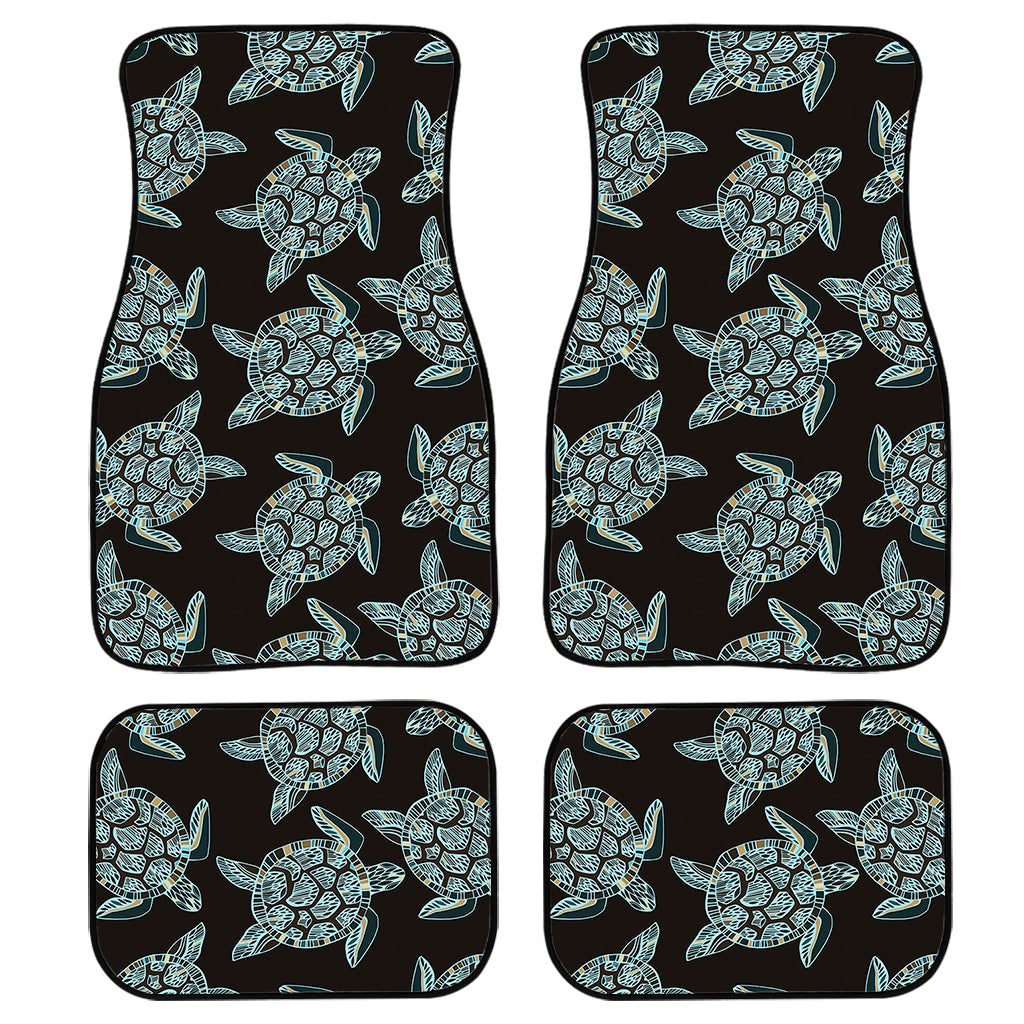 Blue And Black Sea Turtle Pattern Print Front And Back Car Floor Mats, Front Car Mat