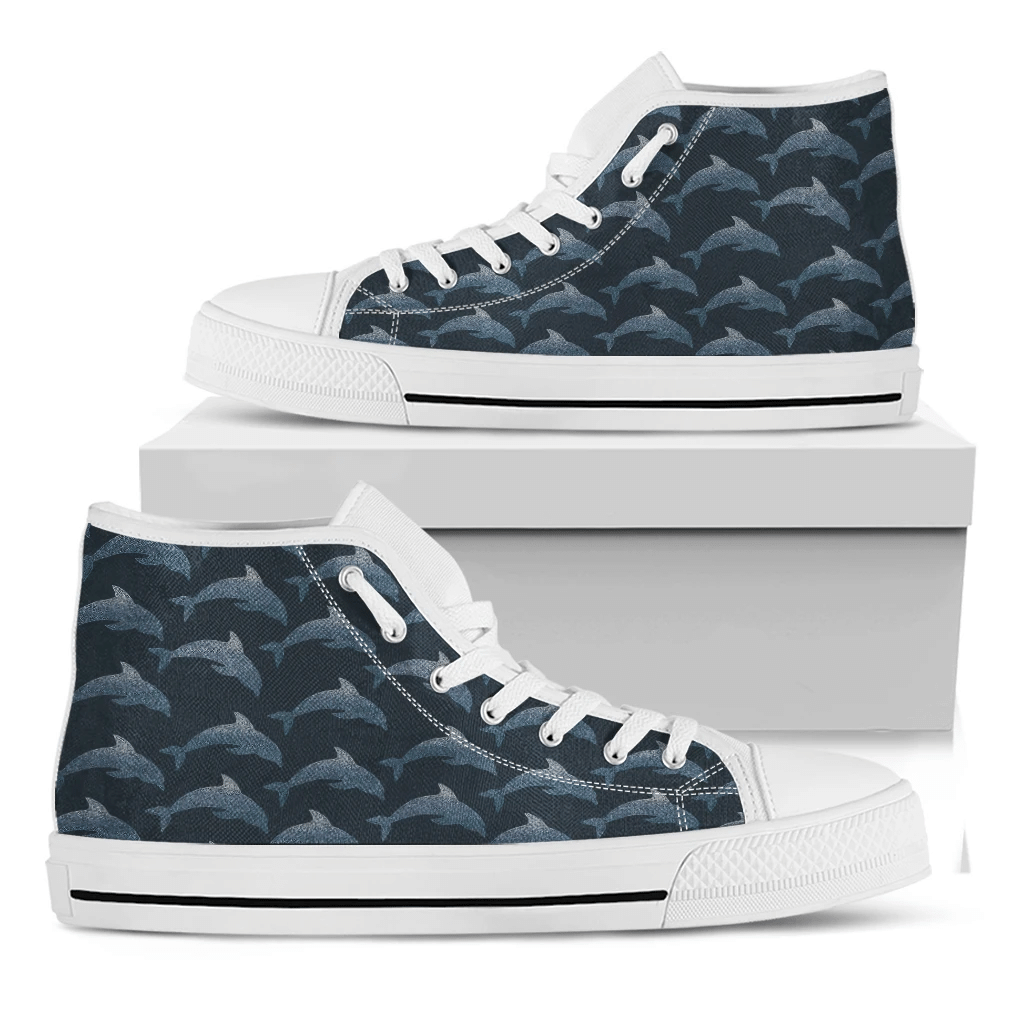 Dolphin Dot Pattern Print White High Top Shoes For Men And Women