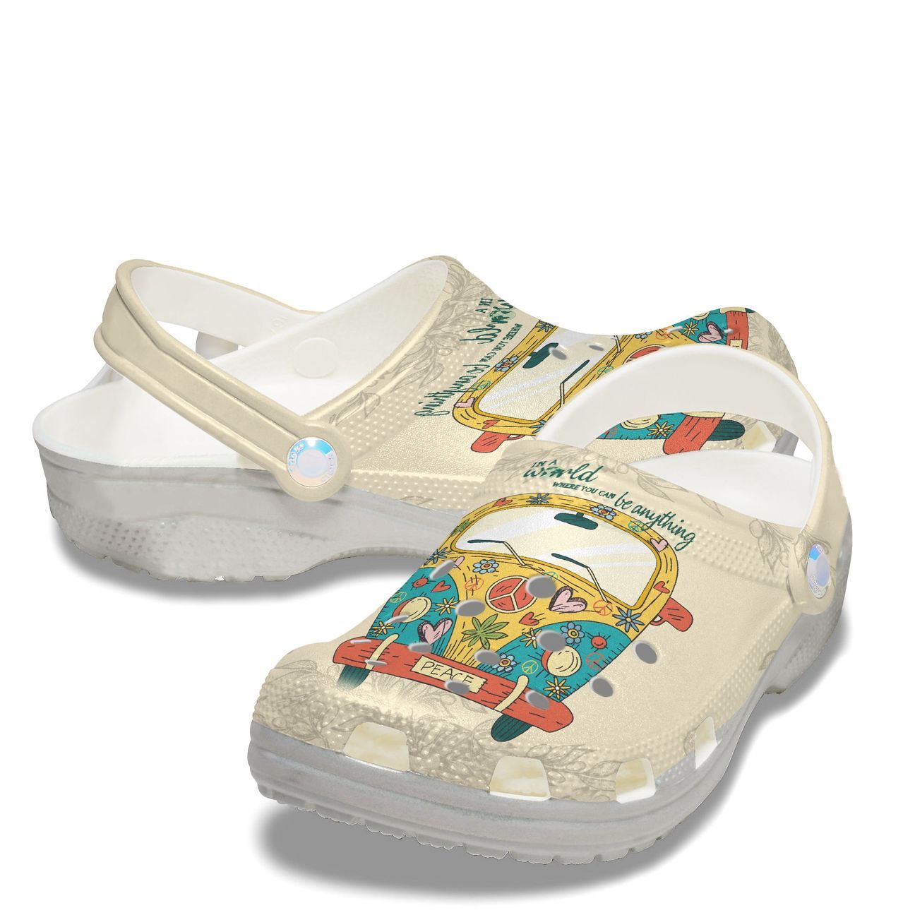 Hippie Personalized Clog, Custom Name, Text, Color, Number Fashion Style For Women, Men, Kid, Print 3D Car