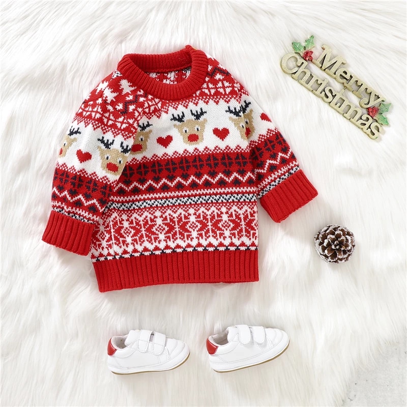 Christmas Baby Girl Boy Knitted Long Sleeve Autumn Winter Sweater Loose Pullover Casual Tops Kids Clothes 6M-3Y alx