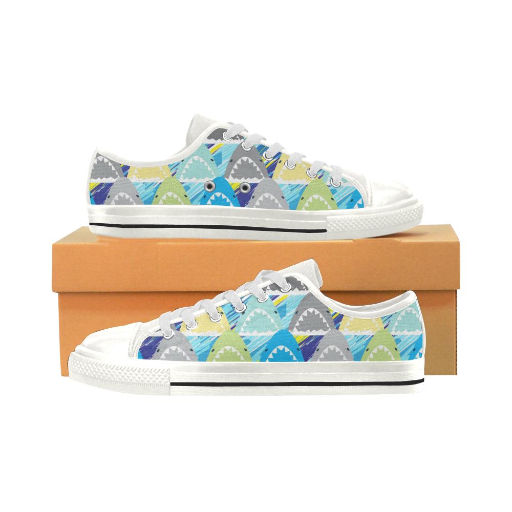 Shark Head Pattern Women’s Low Top Shoes White