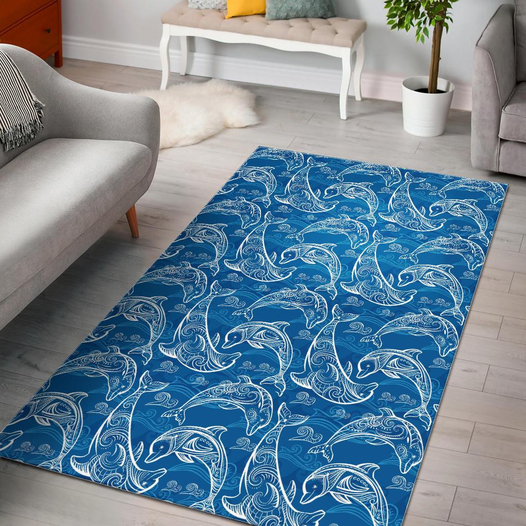 Dolphin Tribal Blue Pattern  Area Rug