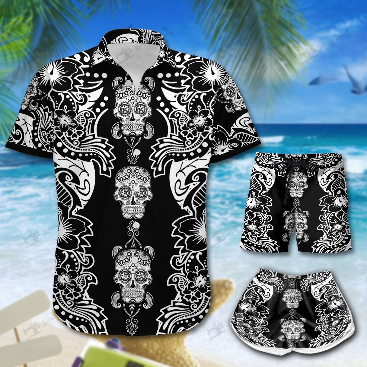 Bicycle Skull Hawaiian Shirt Shorts Ha60488