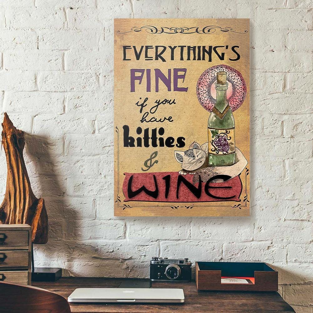 Bigprostore Custom Canvas Prints Everything Fine Kitten Wine Cat Vintage Wall Art Canvas Ready To Hang Canvas Wall Art Bps82189