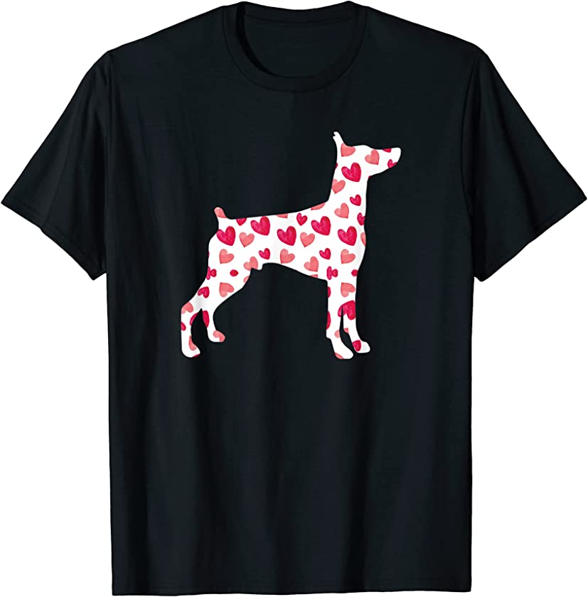 Valentines Day Doberman Pinscher Hearts Puppy Dog Lover T-Shirt