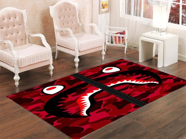 The 20 Rug BAPE RED SHARK Area Rugs Living Room Carpet FN271130 Christmas Gift Floor Decor