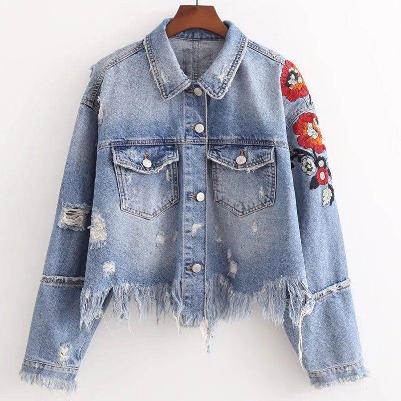 Long Sleeved Fashion Embroidered Tassels Denim Jackets