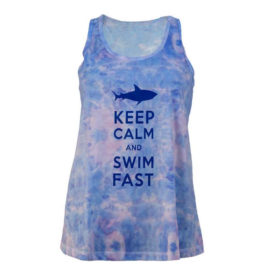 Shark Keep Calm and Swim Fast Juniors Tie Dye Tank Top