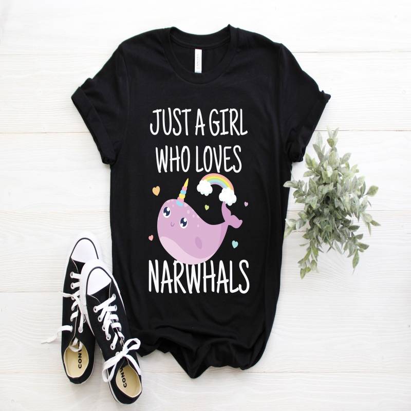 Crushtee Narwhal T Shirt, Narwhal Gift, Narwhal TShirt, Unicorn Tee, Whale, Cute Narwhal, Narwhal Lover, Kids Girls Birthday Party, Save The Narwhals Long Sleeve Hoodie