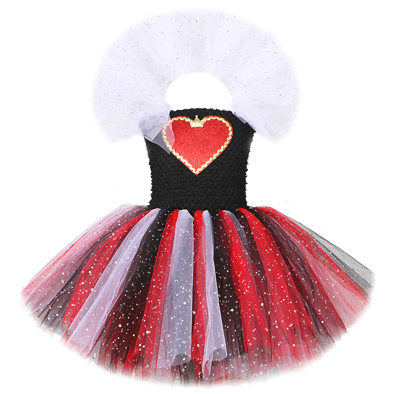 Twinkle Red Queen of Hearts Costumes for Girls Sparkly Halloween Tutu Dress for Kids Girl Devil Witch Outfit with Crown Wand alx