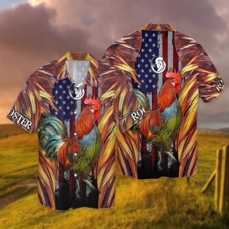 Rooster American Flag Farm Lover Full Print Hawaii Shirt Ha26145