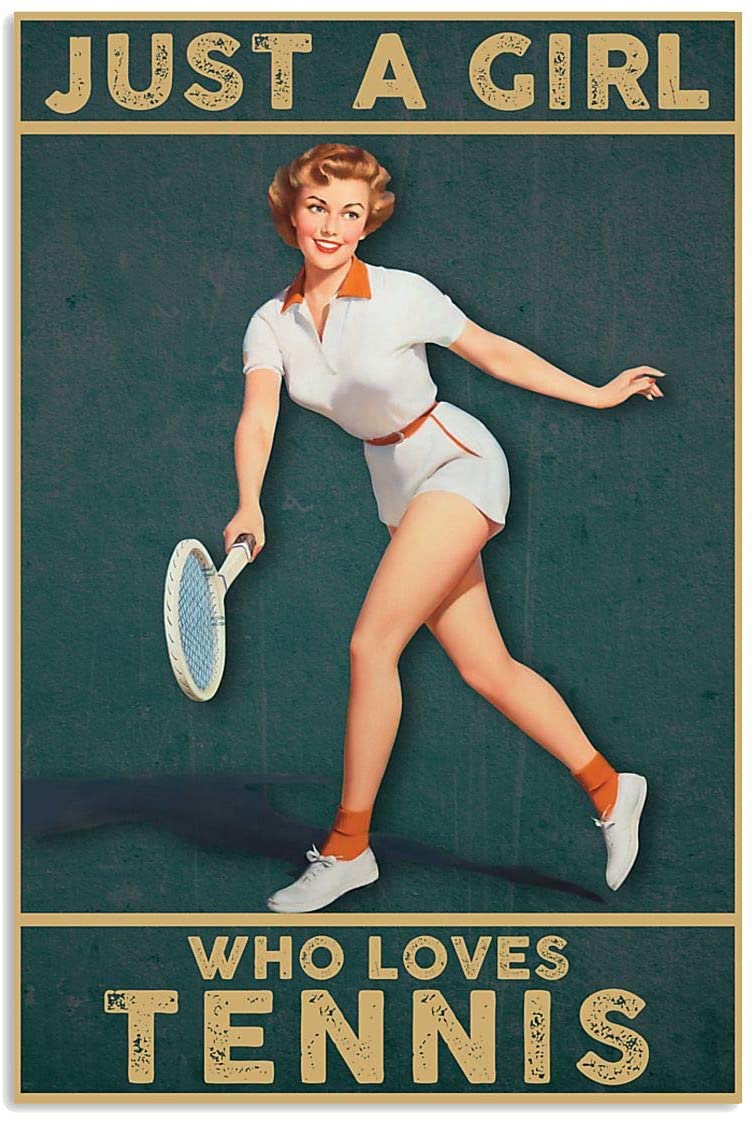 Vintage Tennis America Just A Girl Loves Tennis Poster Art Print      Home Decor Gift For Men Women Family Friend On Birthday Xmas