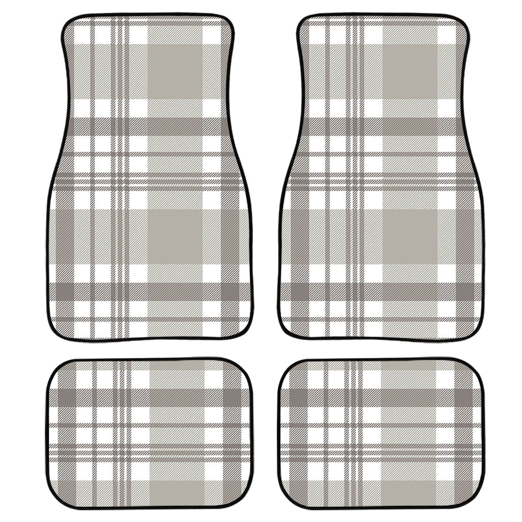 Grey And White Border Tartan Print Front And Back Car Floor Mats, Front Car Mat