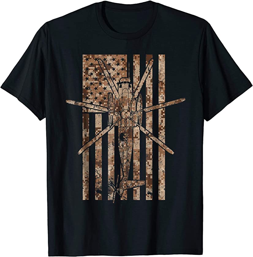 CH-53 Sea Stallion Helicopter Camo Vintage Flag T-shirt