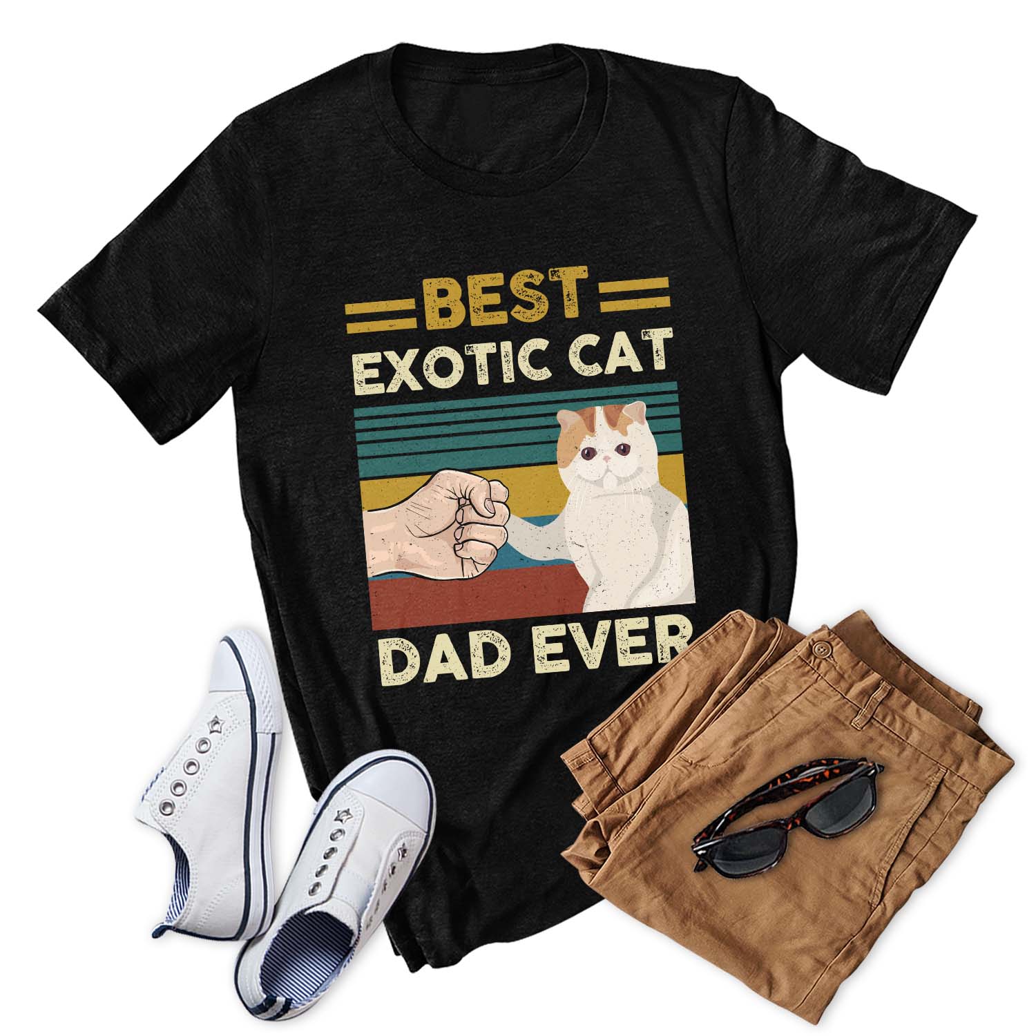 Best Exotic Cat Dad Ever Vintage Funny Cat Shirt Gift