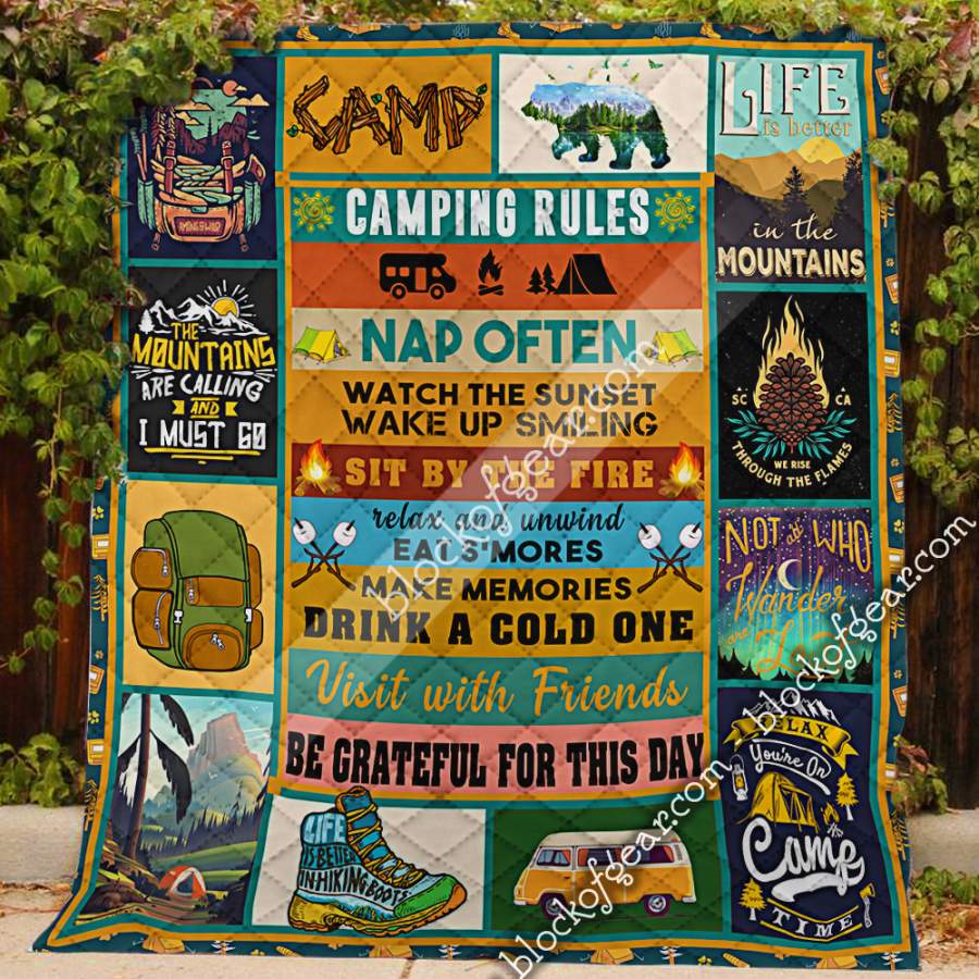 Wozoro Quilt Blanket Camping Camping Rules Be Grateful For This Day Twin Queen King Size