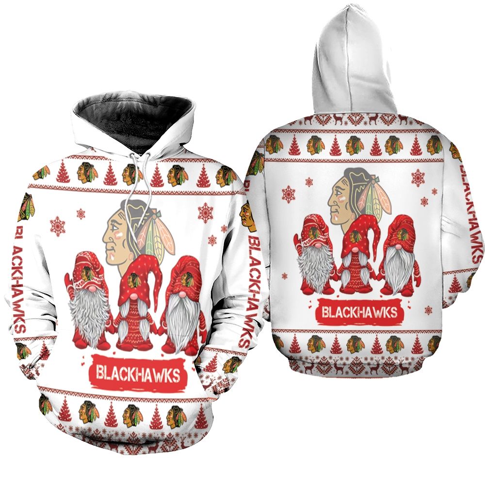 Christmas Gnomes Chicago Blackhawks Ugly Sweatshirt Christmas 3D Hoodie