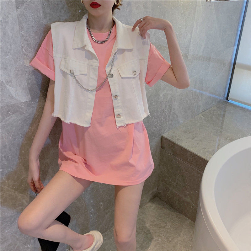 Vests Women Crops Fashion Solid Summer Turn Down Collar Single Breasted Popular Feminine Leisure Streetwear Korean Student Denim alx